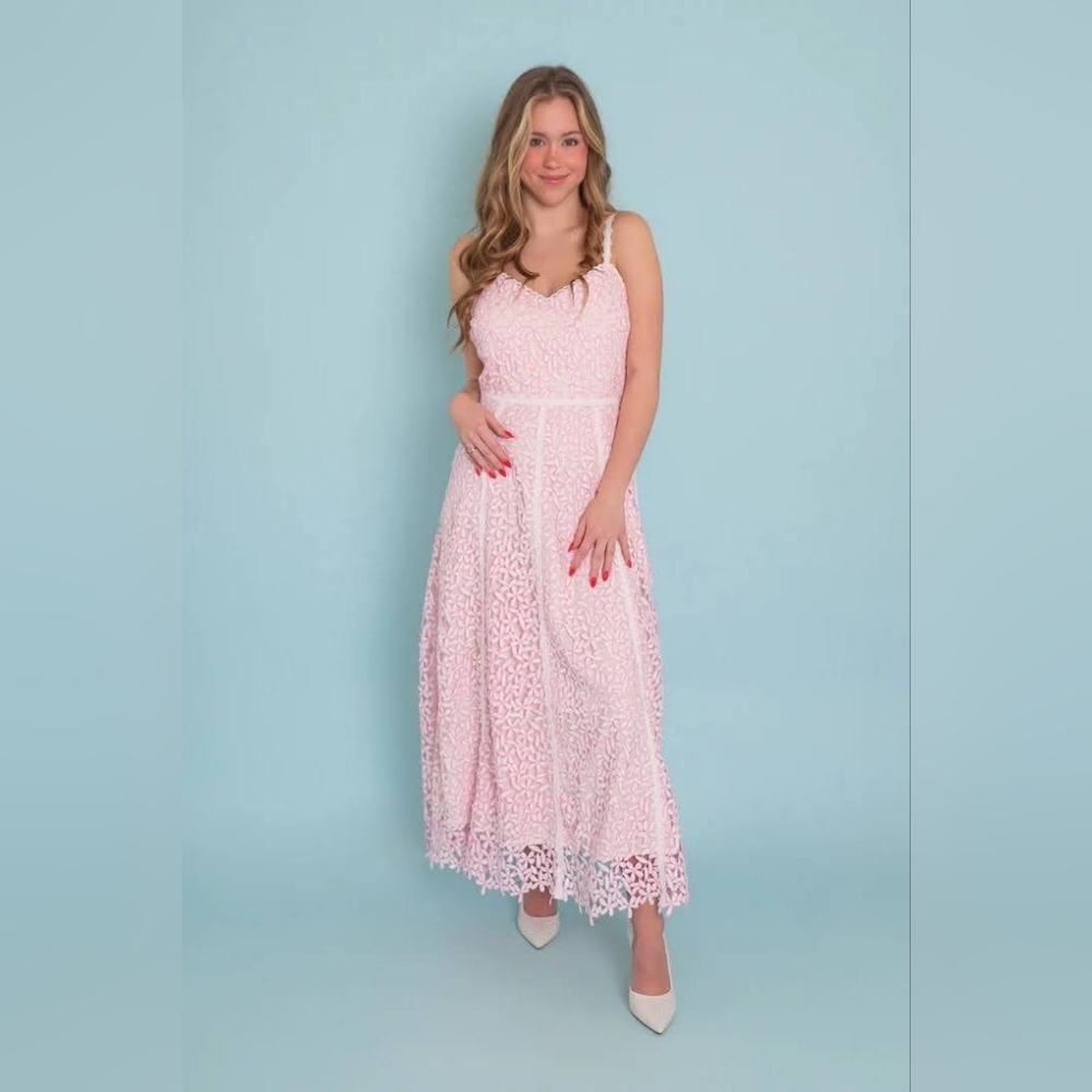 Elegant Pink Lace Maxi Dress - Picture 1 of 6